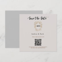 Tarjeta de bodas minimalista beige con código QR