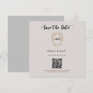 Tarjeta de bodas minimalista beige con código QR