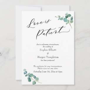 Tarjeta de bodas pospuestas de eucalipto paciente 