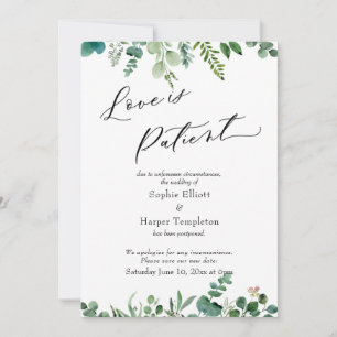 Tarjeta de bodas pospuestas de eucalipto paciente