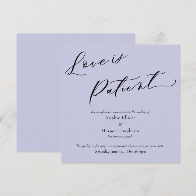 Tarjeta de bodas pospuestas de lavanda paciente de (Anverso / Reverso)