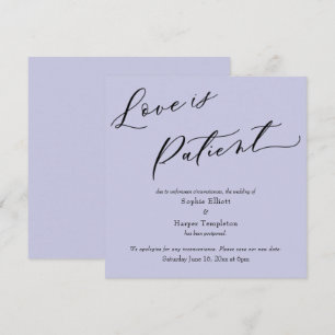 Tarjeta de bodas pospuestas de lavanda paciente de