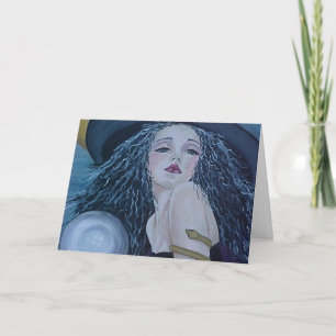 Tarjeta de bola de cristal de bruja de bonito