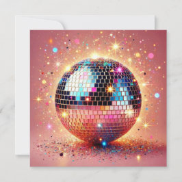 Tarjeta de bola de discoteca con purpurina.
