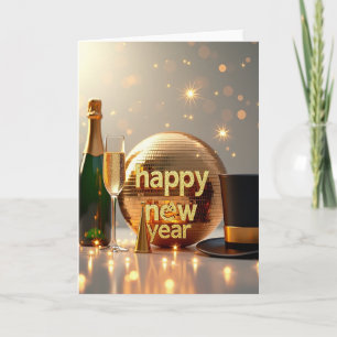 Tarjeta de Bola de Discoteca de Año Nuevo Feliz