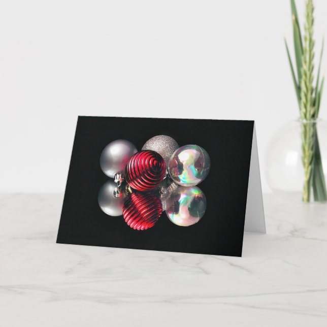 Tarjeta de bola de Navidad roja y plateada (Anverso)