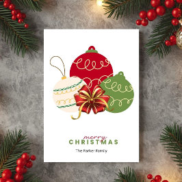 Tarjeta de Bolas de Navidad Rojas Verdes Blancas