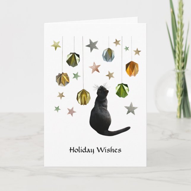 Tarjeta de Bolas de Oro y Estrellas de Gato Negro (Anverso)