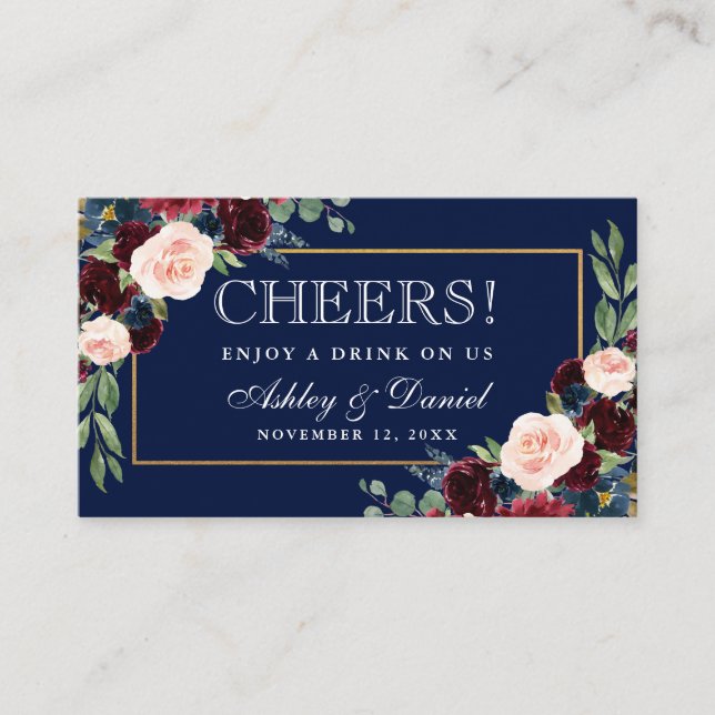 Tarjeta de boleto para bebidas de Boda azul de Bor (Anverso)