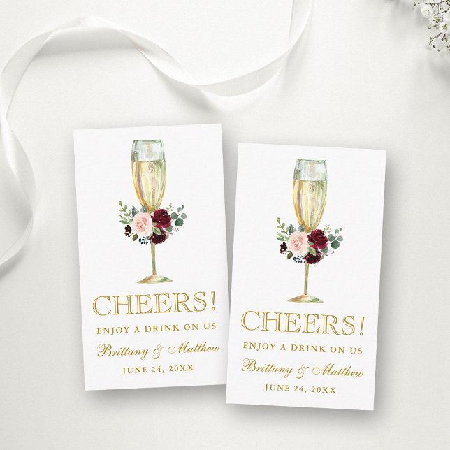 Tarjeta de boleto para bebidas de Boda floral acuá (Customize to change text color, style, size or to add more text to back of card.)