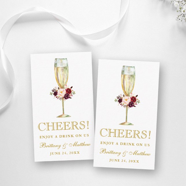 Tarjeta de boleto para bebidas de Boda floral acuá (Customize to change text color, style, size or to add more text to back of card.)