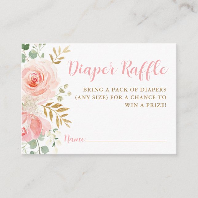 Tarjeta de boleto Raffle de Rubor Floral Diaper (Anverso)
