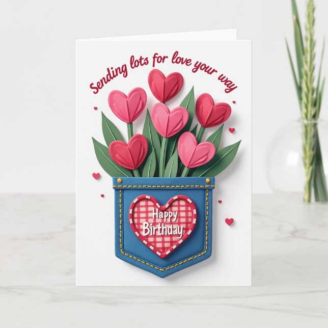 Tarjeta de bolsillo de corazones de fieltro dulces (Anverso)