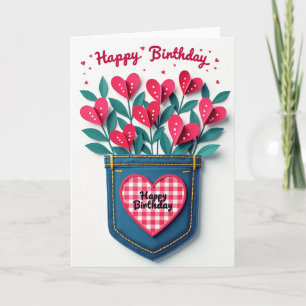 Tarjeta de bolsillo de mezclilla para cumpleaños a