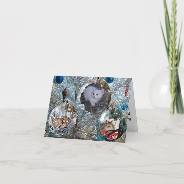 Tarjeta de bombillas en árbol de oropel (Anverso)