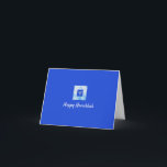 Tarjeta de bonito azul Menorah Hanukkah<br><div class="desc">Agradable gráfico menorah con "HAPPY HANUKKAH" en letras de guión. Personaliza con tu nombre.</div>
