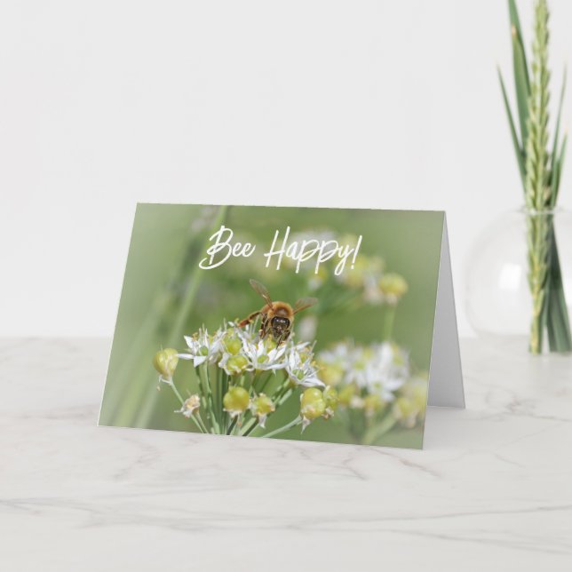 Tarjeta de bonito Be Happy Birday Bee Pun (Anverso)