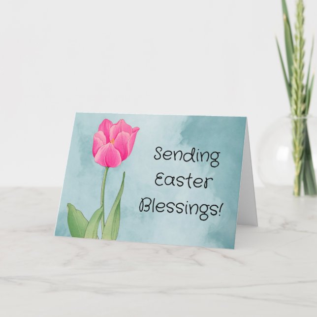 Tarjeta de bonito Rosa Tulip Flower Art Easter (Anverso)