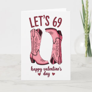 Tarjeta de botas rosadas Valentines 69