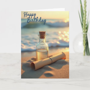 Tarjeta de Botella de Cumpleaños Dorado
