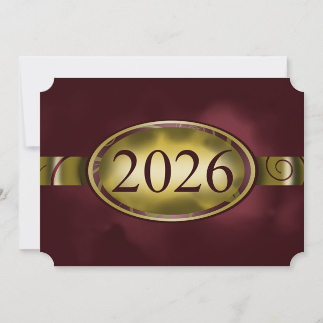 Tarjeta de botón floral granate y dorado 2026 (Anverso)