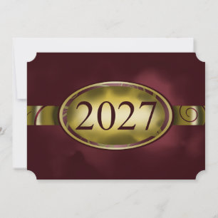 Tarjeta de botón floral granate y dorado 2027