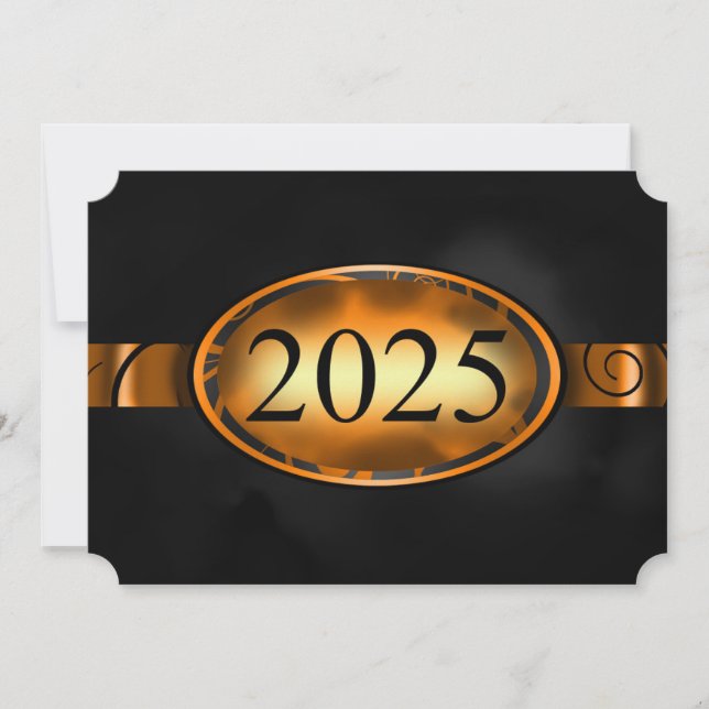 Tarjeta de botón floral negro y naranja 2025 (Anverso)