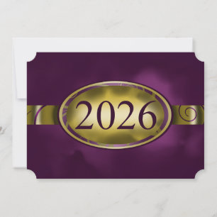 Tarjeta de botón floral púrpura y dorado 2026