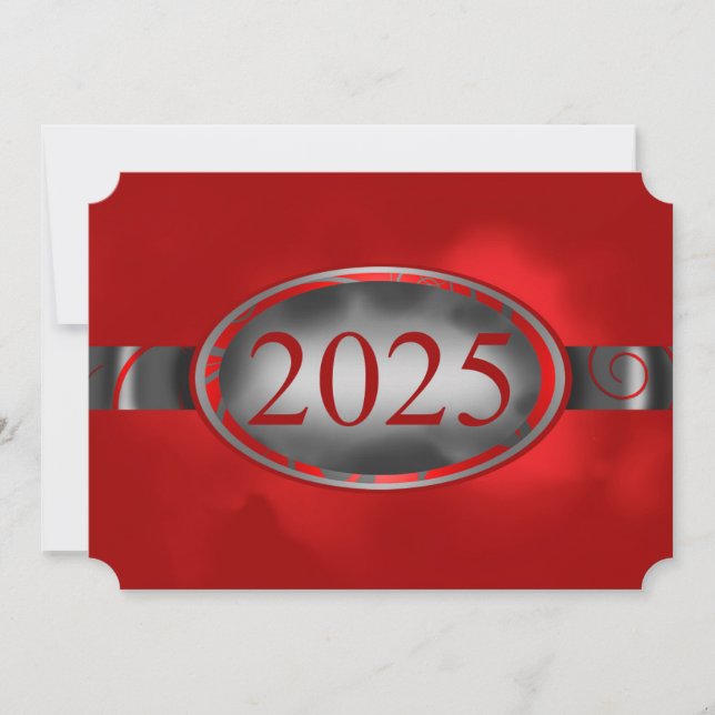 Tarjeta de botón floral rojo y plateado 2025 (Anverso)