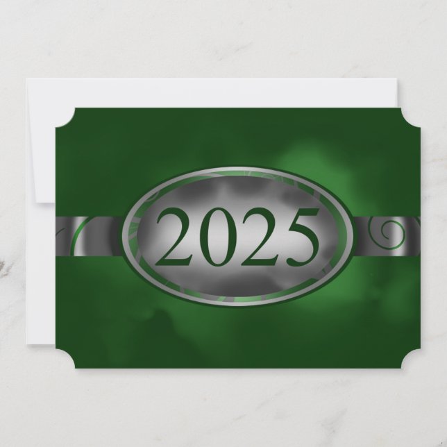 Tarjeta de botón floral verde y plateado 2025 (Anverso)