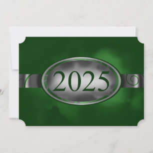 Tarjeta de botón floral verde y plateado 2025