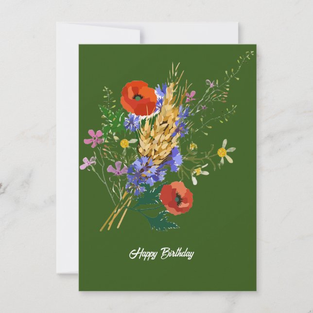 Tarjeta de Bouquet Happy Birday Forest Green Flora (Anverso)