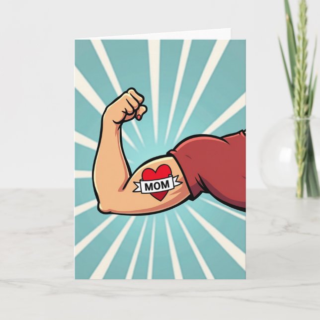 Tarjeta de brazo con tatuaje de amor de mamá poder (Anverso)
