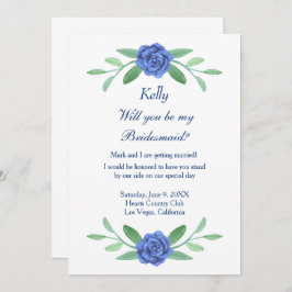 Tarjeta de Bridesmaid Floral Floral Azul Foliage
