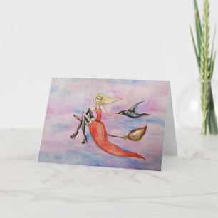 Tarjeta de Bruja de Halloween con miedo