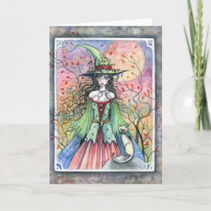 Tarjeta de Bruja de Halloween Siamesa Wicca