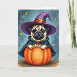 Tarjeta de Brujo Pug Adorable