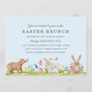 Tarjeta de brunch azul de huevo de animal dulce de