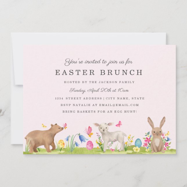Tarjeta de Brunch de Pascua de Animal Dulce (Anverso)