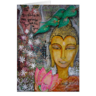 Tarjeta de Buda con Namaste en Hindi de la India