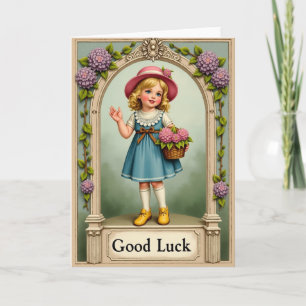 Tarjeta de buena suerte de niña saludando