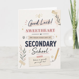 Tarjeta de Buena Suerte Primer Día de Escuela Secu