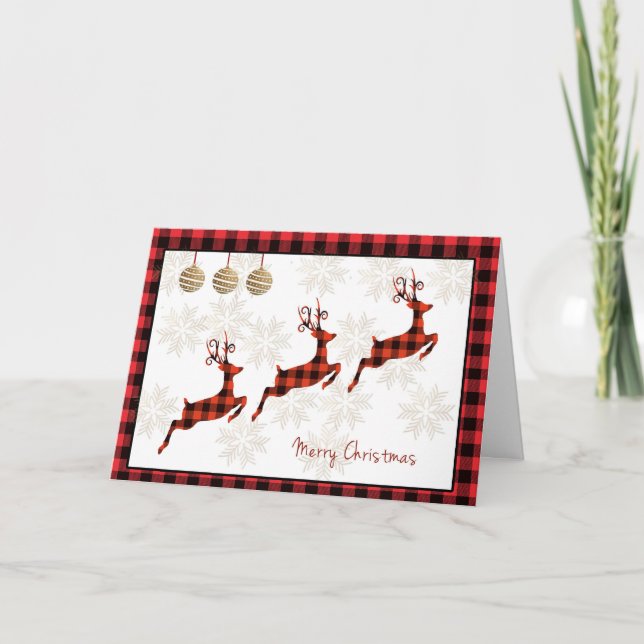 Tarjeta de búfalo con Navidades de renos rojos (Anverso)