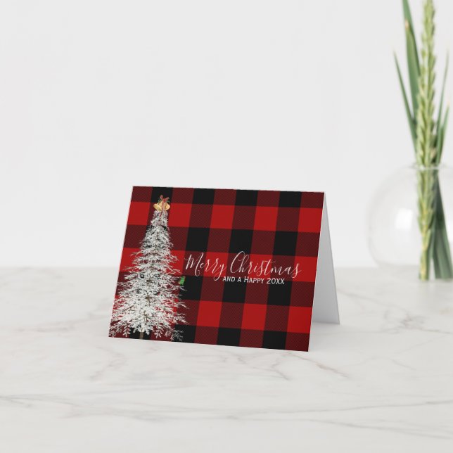 Tarjeta de búfalo revestido y árbol de Navidad bla (Anverso)