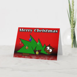 Tarjeta de búho de árbol de Navidad