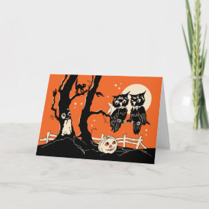 Tarjeta de búhos de Halloween