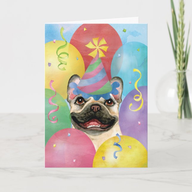Tarjeta de Bulldog francesa Birday Balloons (Anverso)