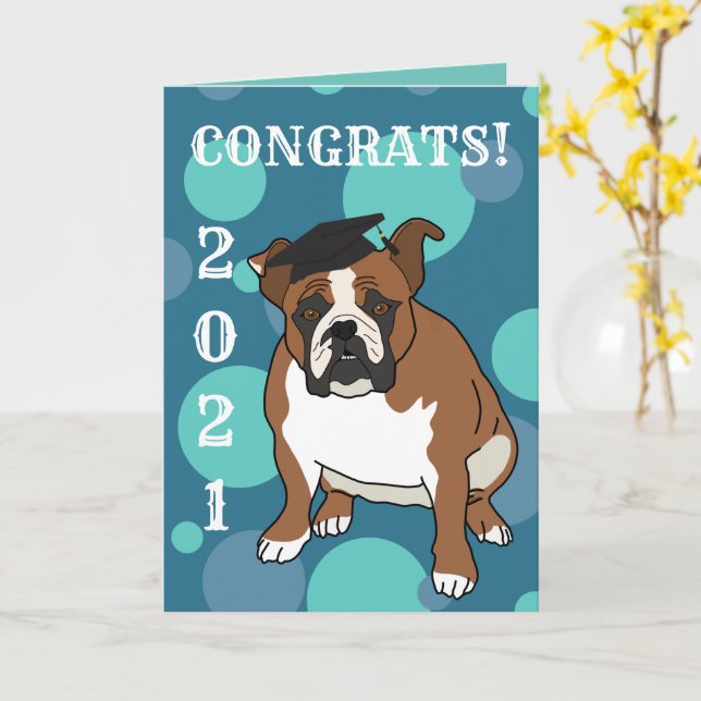 Tarjeta de Bulldog inglesa de personalizable (flor amarilla)
