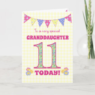 Tarjeta de Bunting Primroses para Nieta 11 de Cump