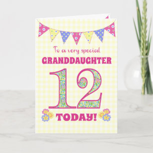 Tarjeta de Bunting Primroses para nieta 12 cumplea
